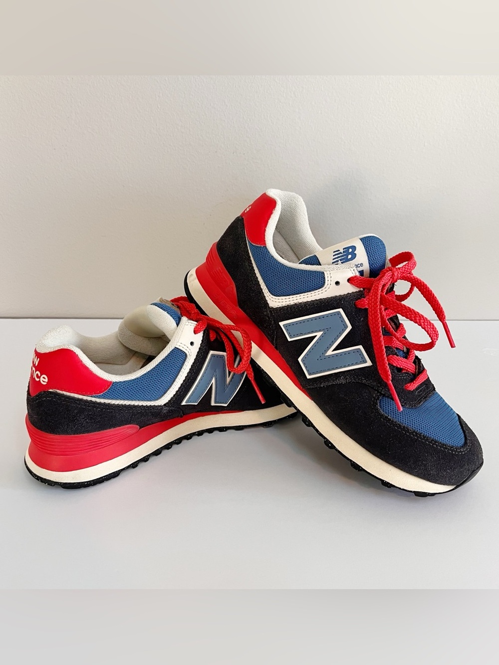 New Balance 574 Sneakers Phantom Blue Blast Red Women's 9.5 Men's 8